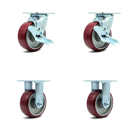 Service Caster 5 Inch Poly on Aluminum Caster Set with Ball Bearings 2 Brakes 2 Rigid SCC SCC-30CS520-PAB-TLB-2-R520-2